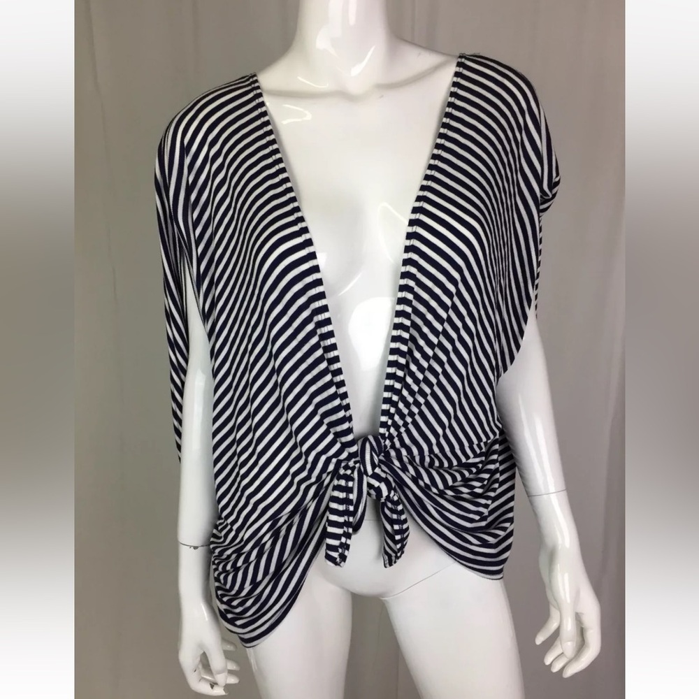 Rachel Pally Women's OS One Sz White Navy Striped Soft Knit Modal Cocoon Sweater